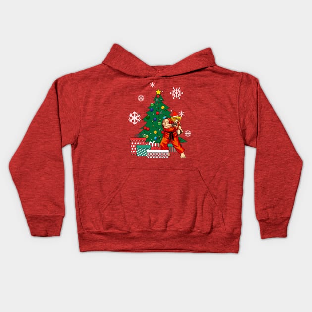 Ken Masters Around The Christmas Tree Street Fighter Kids Hoodie by Nova5